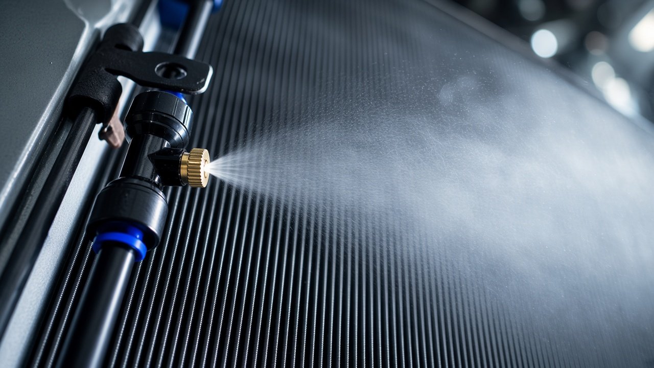 Nozzle misting a coil